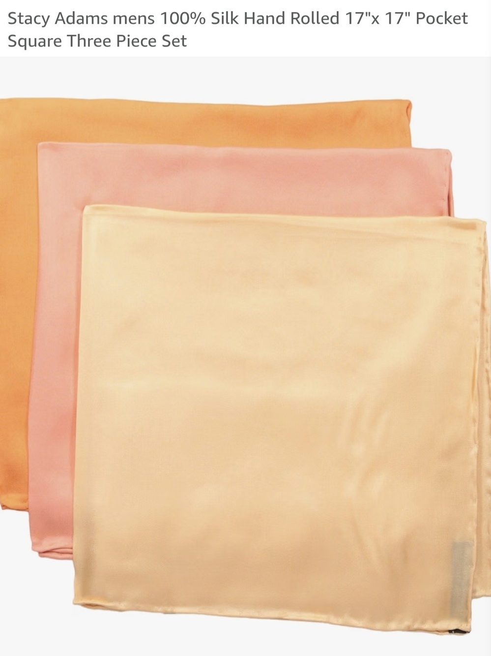 Stacy Adams Three-Piece Silk Pocket Squares in Orange, Coral, Apricot 17x17